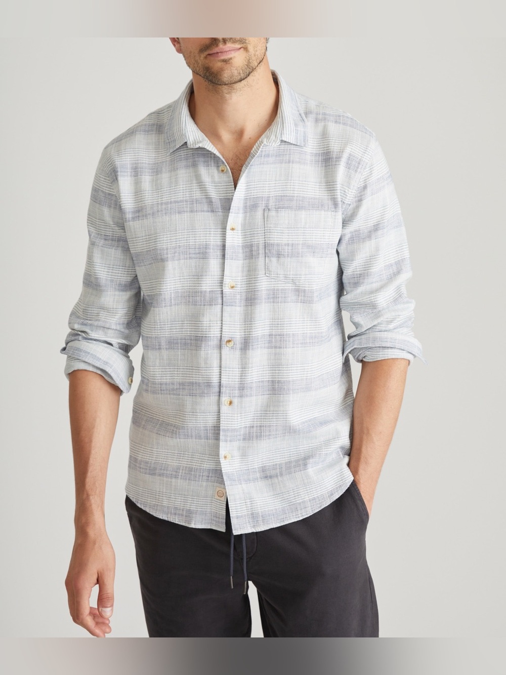 Marine Layer Classic Stretch Selvage Men XLarge Striped Long Sleeve Shirt Cotton